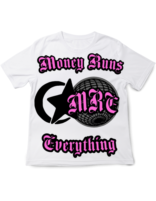 Money Runs Everything Globe Short Sleeve T-Shirt (Pink Puff) M