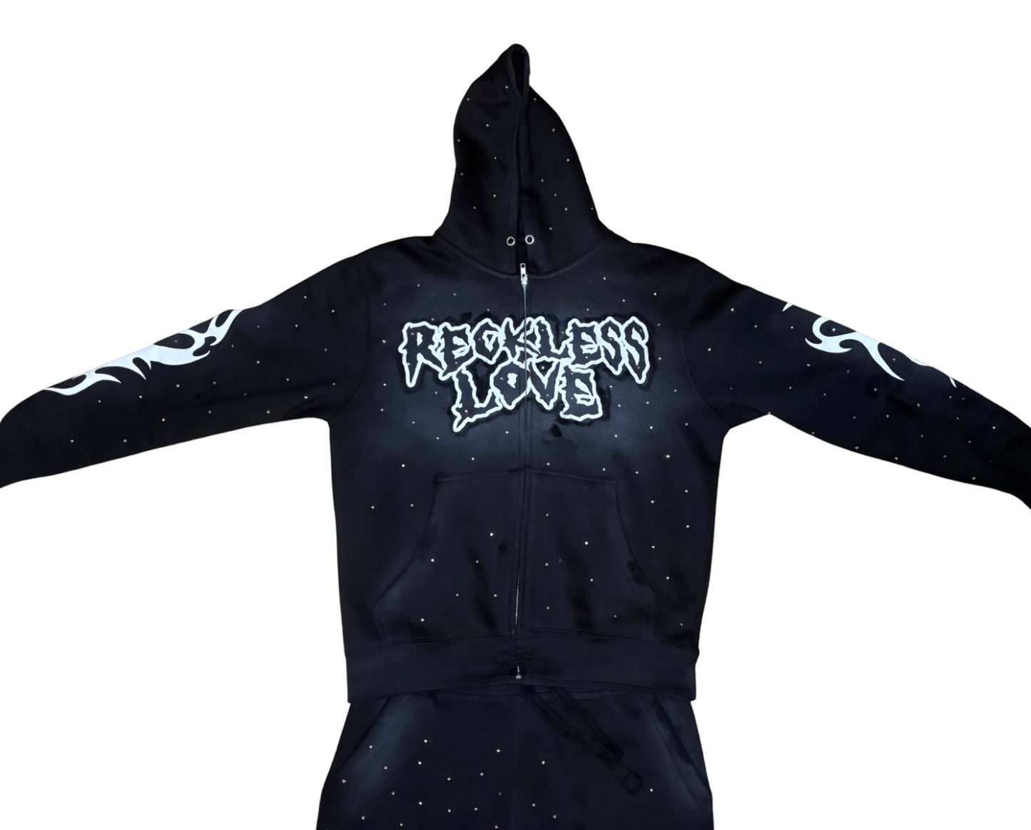 Black Zip-up Distressed Rhinestone Reckless Love W